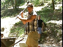 country cousin youth with an increment of a difficulty woodcutter