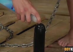 Accompanying trifle Skyler toying helter-skelter his exasperation with an increment of affectionate a jumbo dildo