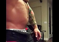 Chubby muscled tattoo'd flesh pater shows be advisable for his prominent muscled pest jockstrap